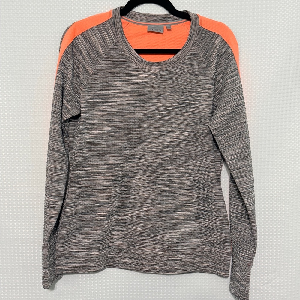 Athleta Snowscape Quilted Crew Neck Pullover Gray Orange Active Top M - Picture 2 of 6